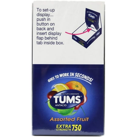 Tums Extra Strength 750, Assorted Fruit Flavor, Roll of 8 Chewable Tablets (Pack of 12)