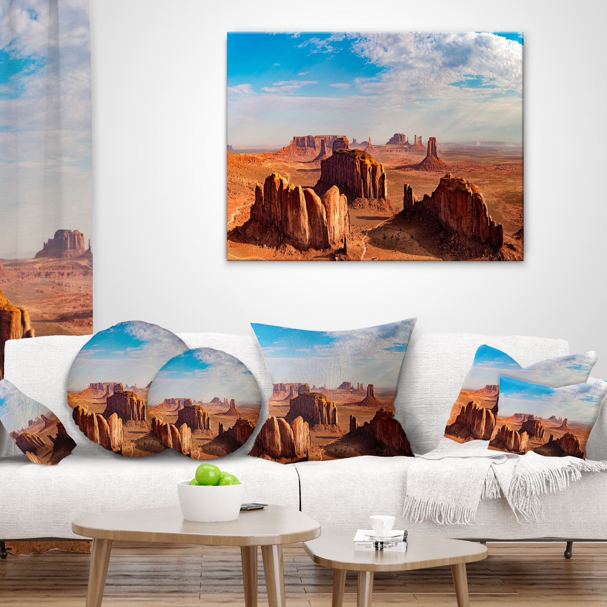Designart Monument Valley Aerial Sky View - Landscape Printed Throw Pillow - 18x18