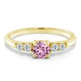 thumbnail image 2 of Gem Stone King 18K Yellow Gold Plated Silver Pink Created Sapphire and White Lab Grown Diamond Engagement Ring for Women (0.70 Cttw, Round 5MM, Gemstone September Birthstone, Size 9), 2 of 5