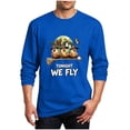 thumbnail image 3 of TKKCS Mens Halloween Graphic Long Sleeve T Shirt Funny Chicken Witch Broom Print Casual Crew Neck Novelty Tees Blue XL, 3 of 5