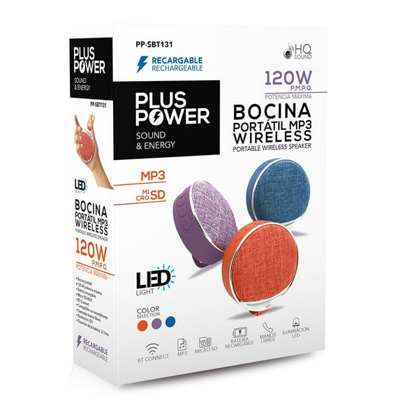 Bocina Portátil Plus Power PP-SBT131 Morado Bluetooth USB Micro SD