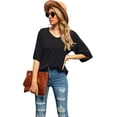 thumbnail image 3 of Blusa de mujer con cuello en V holgado y mangas acampanadas 3/4, 3 of 7