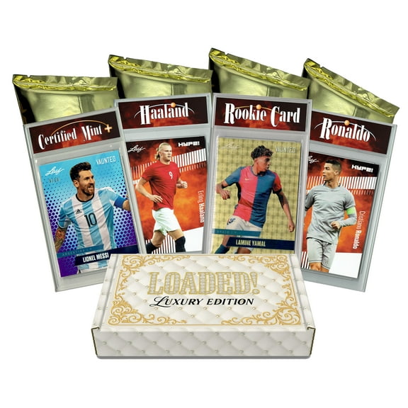 LOADED! LUX Soccer Limited Edition Collector's Box: 4 Certified Mint  Leaf Rookie Cards & Rarities - Lamine Yamal, Lionel Messi, Pele, Cristiano Ronaldo & More