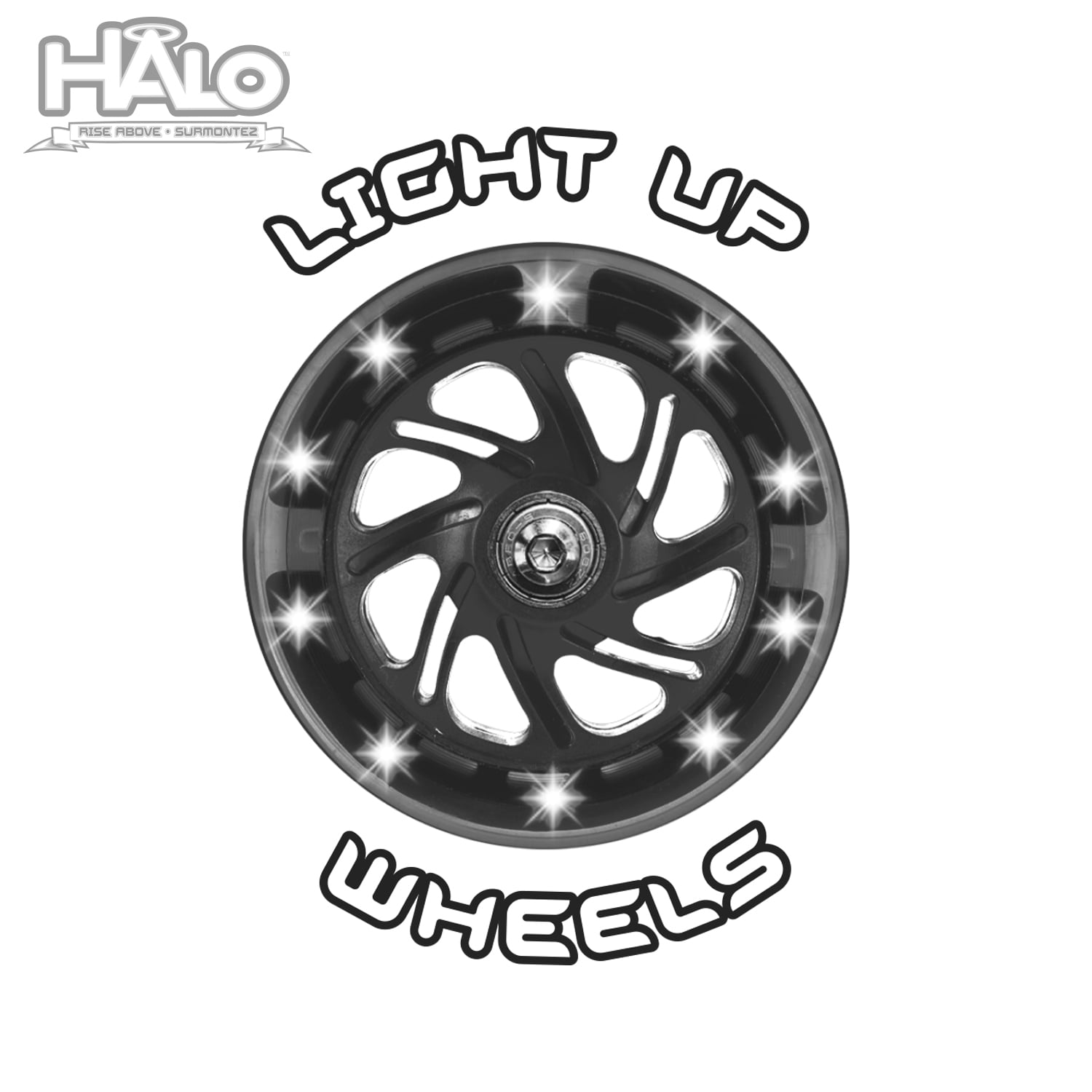 HALO Rise Above Supreme 100mm Light Up Wheel Scooter - Black - 220 lbs Max Weight - Unisex
