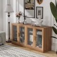 thumbnail image 4 of MAYEERTY Curio Display Cabinet with Glass Doors, DIY Combination Storage Cabinets with Adjustable Shelves for Living Room, Natural Wood, 4 of 8