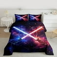 thumbnail image 2 of jejeloiu Gradient Light Fashion Games Bedding Comforter Set,Galaxy Starry Sky Twin Comforter Sets,Red Blue Lightning Bedding Set For Teens,Luxury Bedroom Decor Reversible,2pcs, 2 of 8