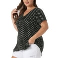 thumbnail image 4 of Agnes Orinda Women's Plus Size V Neck Short Sleeve Asymmetric Hem Polka Dots Pintuck Top 4X Black, 4 of 6
