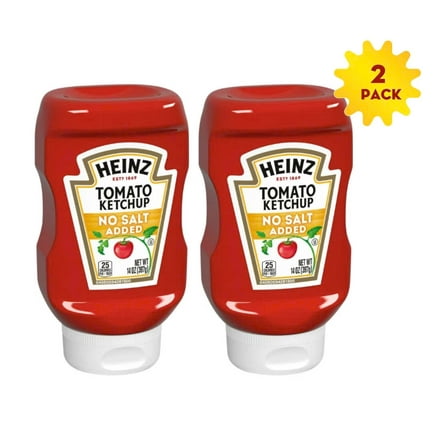 Heinz No Salt Added Inverted Bottle Tomato Ketchup, 14 Oz x 2 Bottles