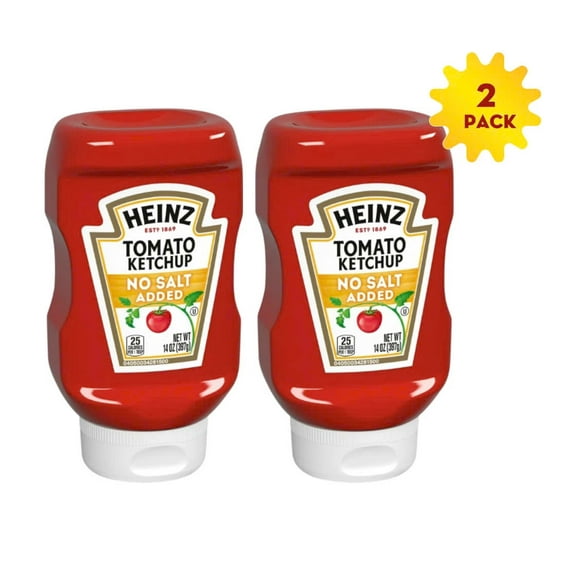 Heinz No Salt Added Inverted Bottle Tomato Ketchup, 14 Oz x 2 Bottles