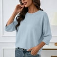 thumbnail image 2 of VSSSJ Womens 3/4 Sleeve Sweater Tops Summer Lightweight Crew Neck Knit Casual Loose Batwing Sleeve Oversized Cropped Tops Pullover Light Blue L, 2 of 7