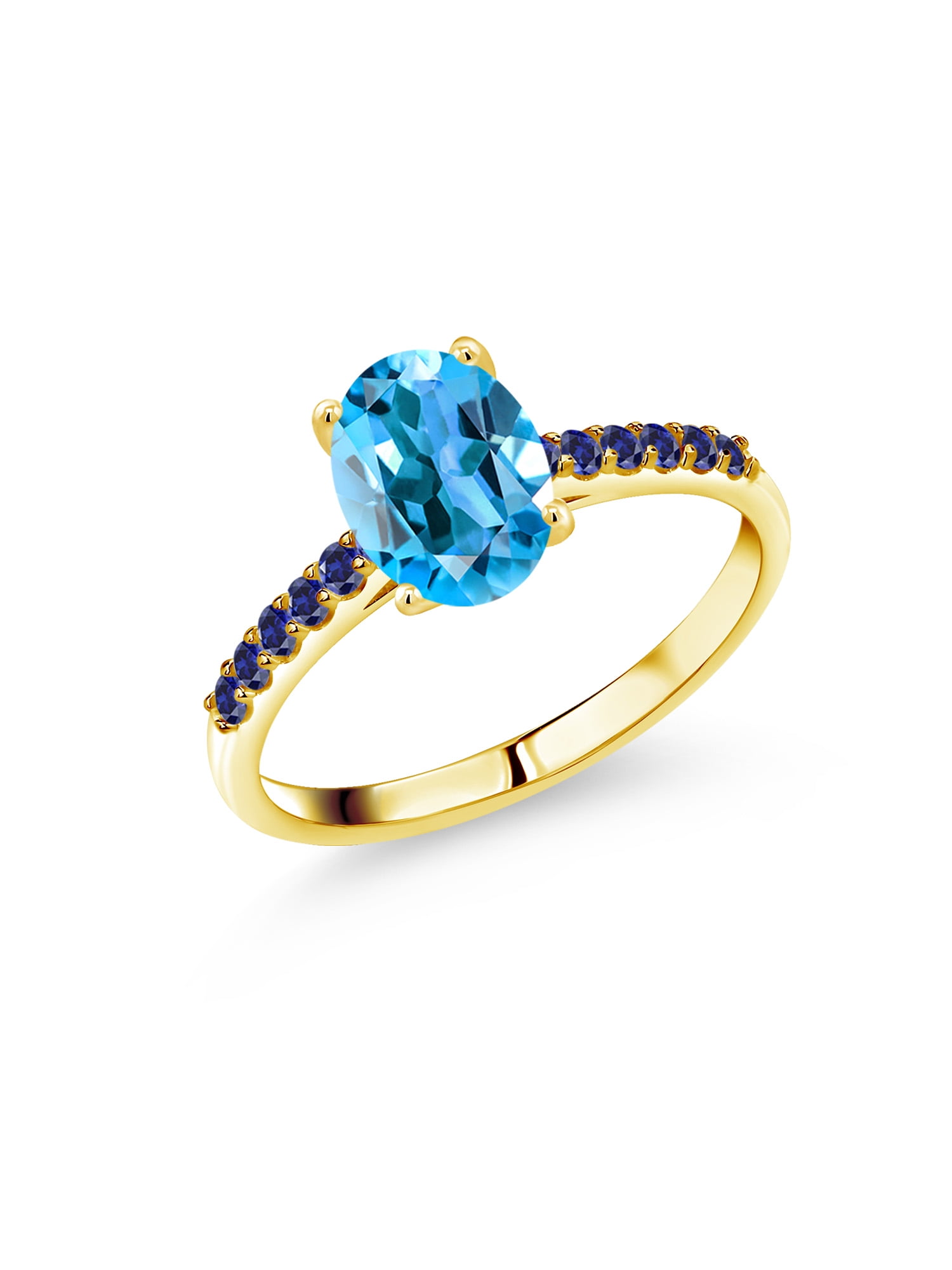 Gem Stone King 0.92 Ct Blue Created Sapphire White Topaz 925 Yellow Gold Plated Silver Ring 