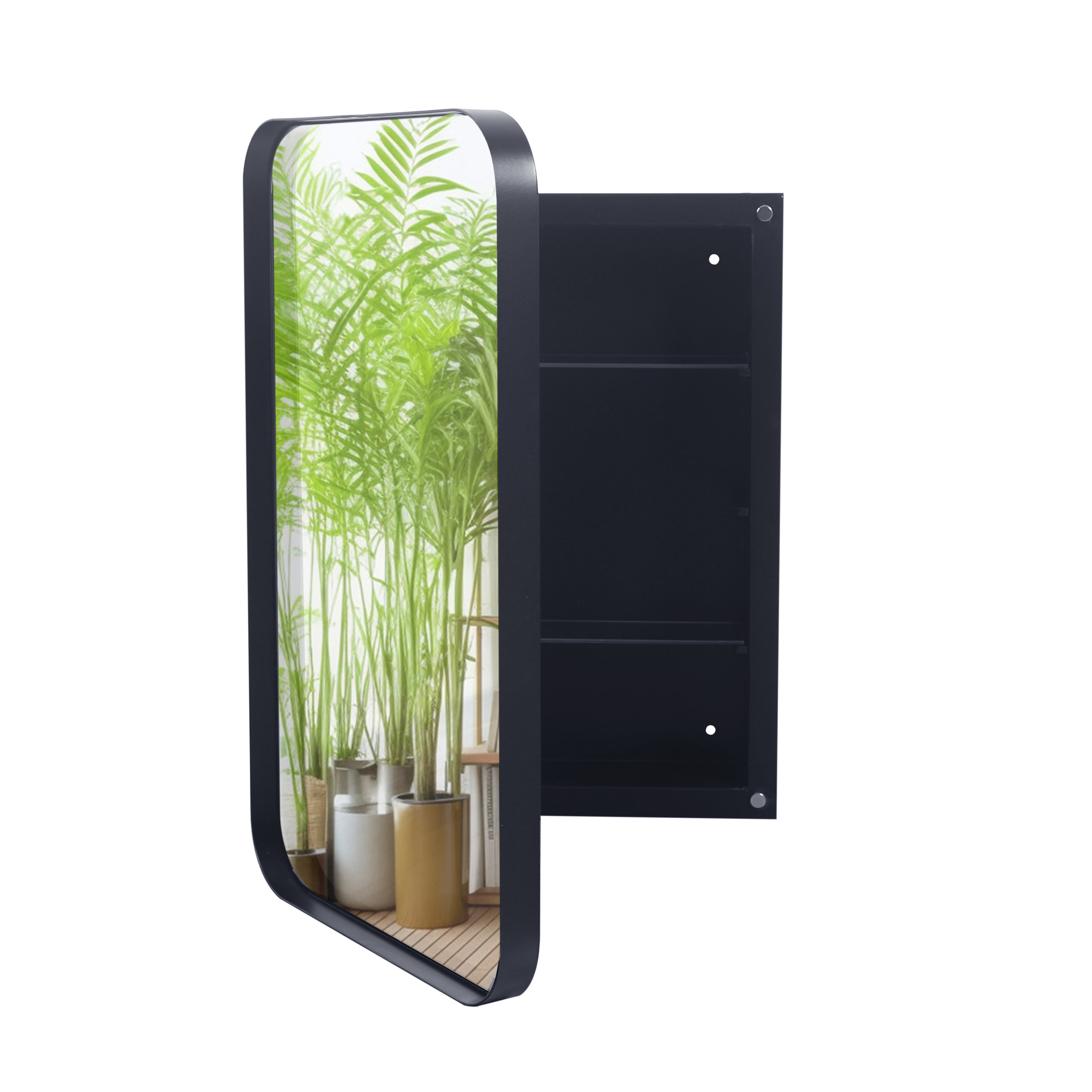 Noble House Modern Recessed Medicine Cabinet with Mirror, Metal Frame & Adjustable Glass Shelves, Matte Black