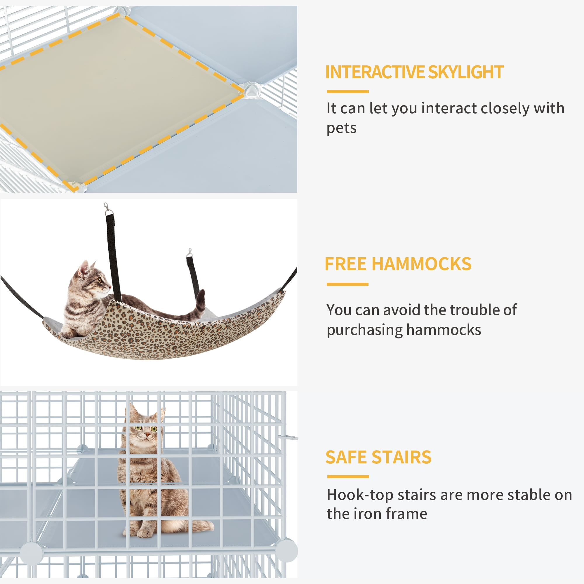 Dextrus 4-Tier Large Cat Cage with Large Hammock ,Metal Wire Cat Kennel DIY Cat Playpen Perfect for 1-3 Cats, 41"L x 28"W x 55"H,White