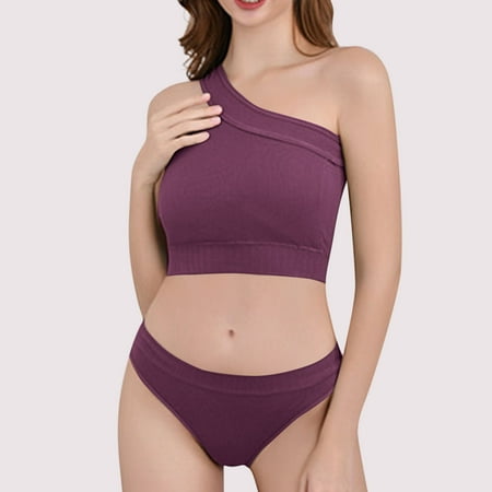 Summer Savings Clearance! Ynynloco Women s Lingerie Set One Shoulder Comfy Wireless Sports Bras with High Waisted Panty Seamless Workout 2 Piece Yoga Sets