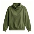 thumbnail image 5 of Tqcoqu Women's Solid Turtleneck Pullover Sweatshirt,Drop Shoulder Long Sleeve Side Pockets Loose Casual Tops For Fall Winter,Army Green Women's S-XXL, 5 of 7