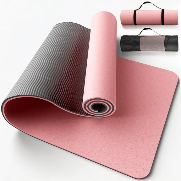 Yoga Mat with Strap, Non-Slip Pilates Exercise Mat, Tear-Resistant, 72" x 24", Pink