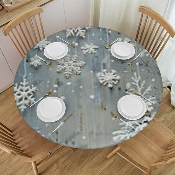 HAOXIT Round Tablecloth Circular Table Cover Silver Christmas Tree Snowflake for Buffet Table, Home,Parties, Holiday Dinner 31-35