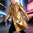 thumbnail image 2 of Busydd Men's Leather Jacket Fashion Double Breasted Buttons Long Sleeve Trench Coat Casual Solid Color Long Jackets L, 2 of 9
