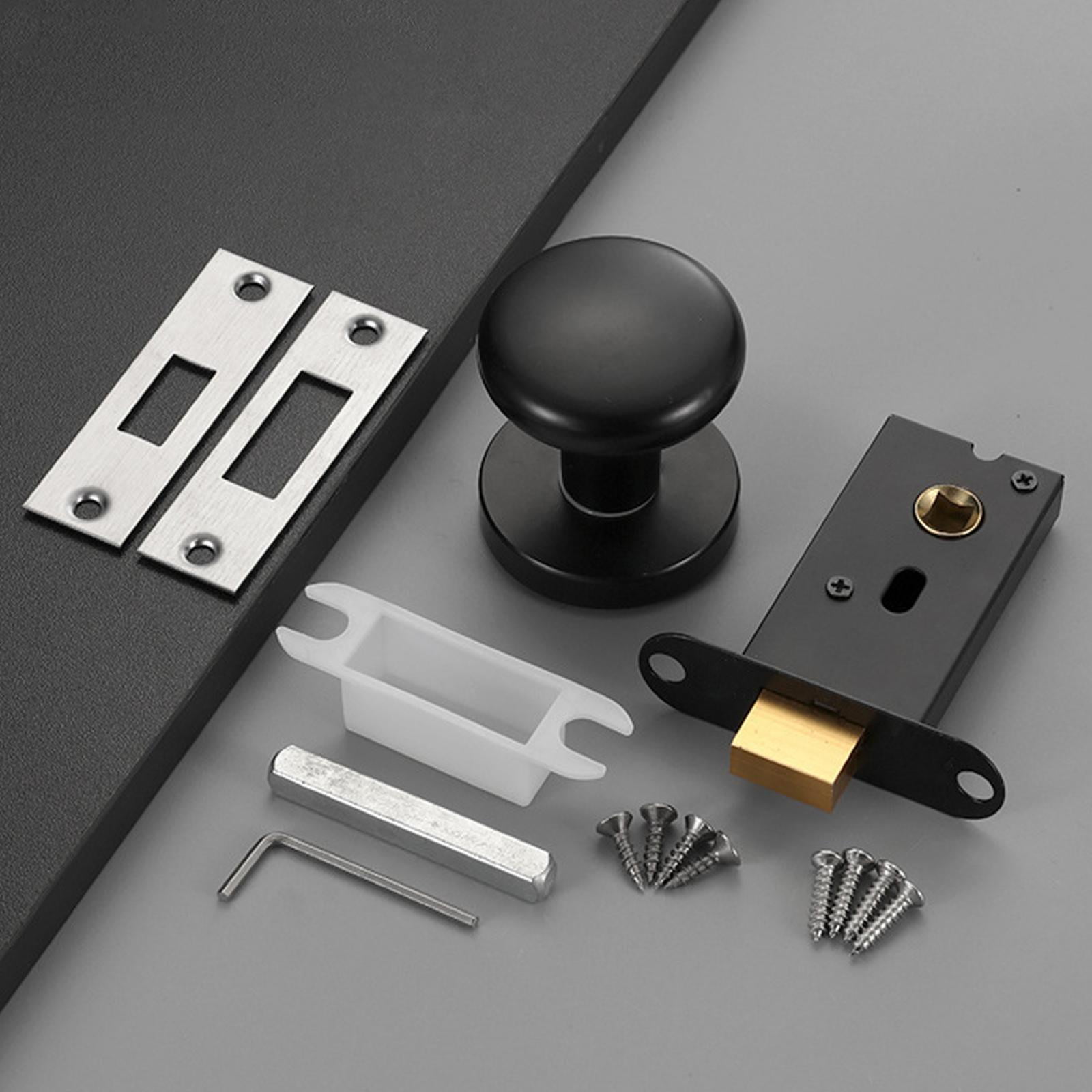 Esquirla Passage Door Knob, Round Doorknob, Single Side Hidden Lock Hardware Interior Door Knob Keyless for Closet Living Room Hallway Black