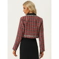 thumbnail image 3 of DARING DIVA Women's Double Breasted Plaid Tweed Cropped Jacket XS Red, 3 of 6