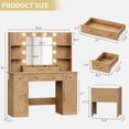 thumbnail image 6 of PUFFCAFE Vanity Desk with Mirror and Lights,Large Makeup Vanity Table Set with Drawers & Chair & Power Outlet,Oak Vanity for Bedroom, 6 of 6