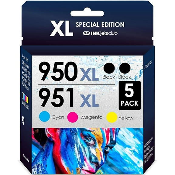 HP 950XL 951XL Ink Cartridge. Works with HP Officejet PRO 8600 8610 8620 8630 8100 8640 8660 8615 8625 251dw 271dw 276DW Printers. 5 Pack (Black, Cyan, Magenta, Yellow)