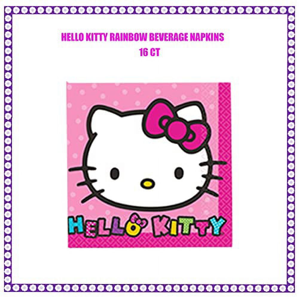 Hello Kitty Party supplies for 16 guest: Plates, Napkins, Table cover, and  Candle.
