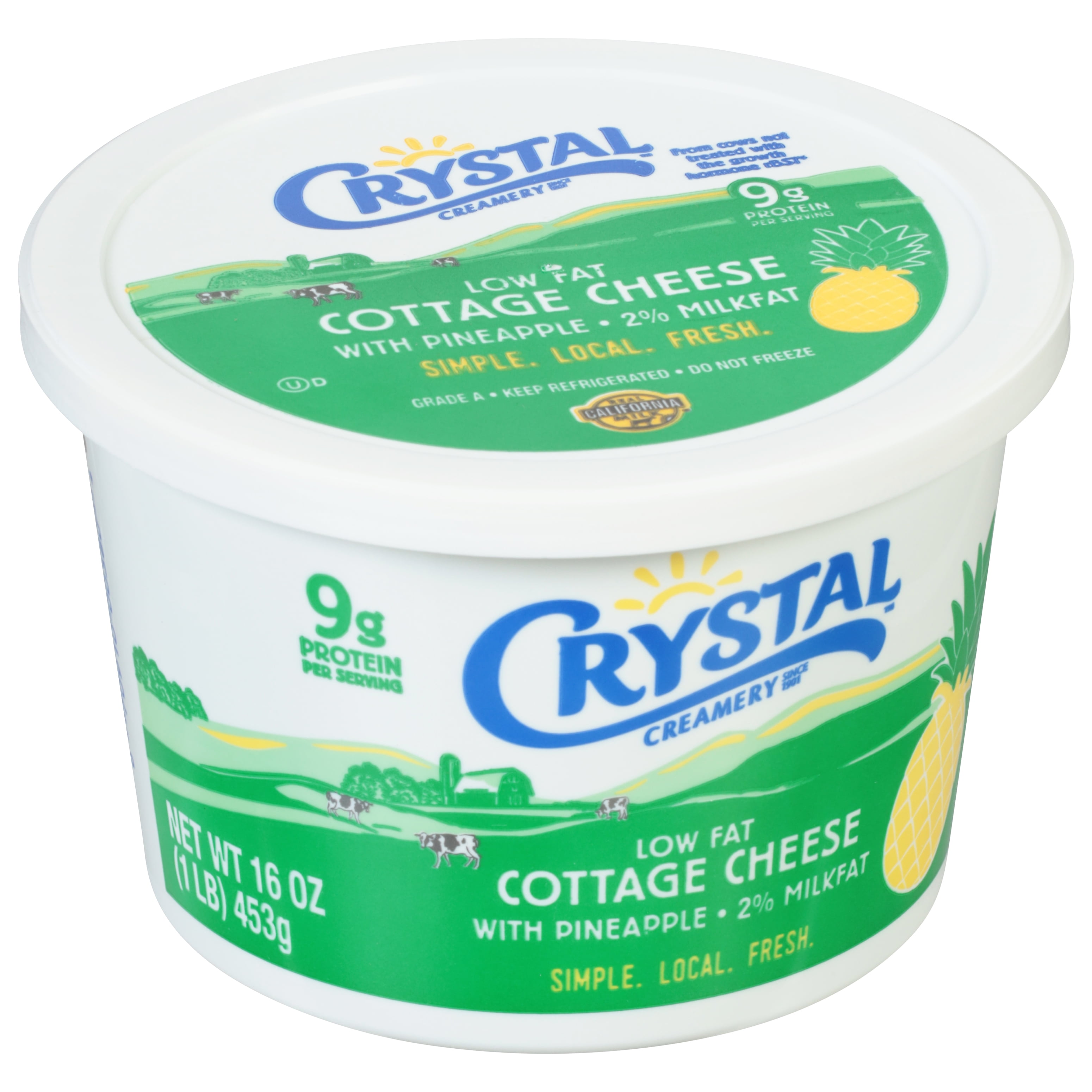 Crystal Creamery Small Curd 2% Low Fat Pineapple Cottage Cheese Plastic Tub16 oz (Refrigerated)