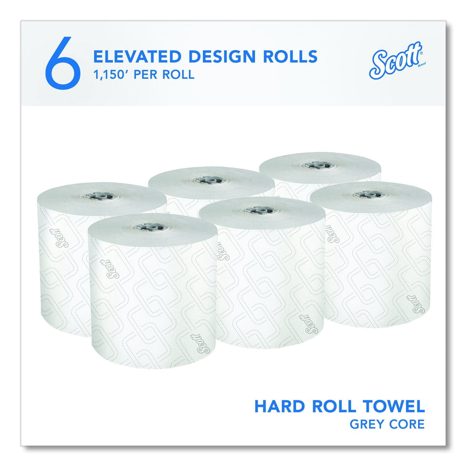 Scott® Pro Hard Roll Paper Towels with Elevated Scott Design for Scott Pro Dispenser, Gray Core Only, 1-Ply, 1,150 ft, 6 Rolls/CT