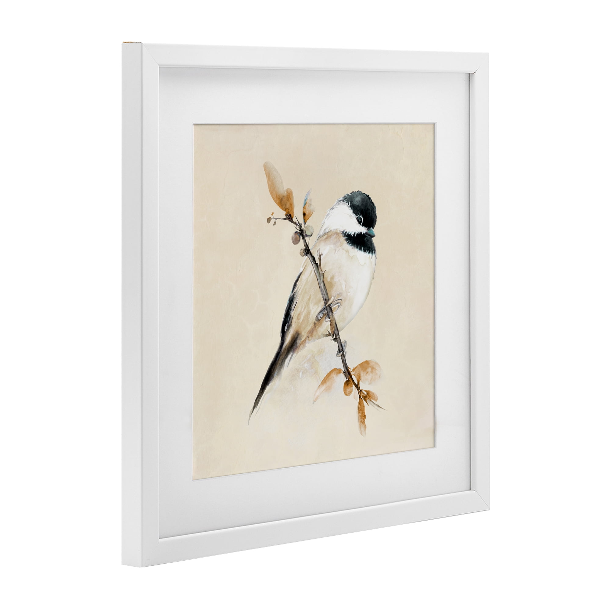 Stupell Industries Muted Watercolor Chickadee White Framed Print Under Glass, design by Diannart