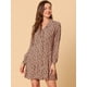 thumbnail image 2 of Vestido camisero corto con botones de manga larga con cuello de campamento y estampado floral vintage para mujer marrón M, 2 of 6