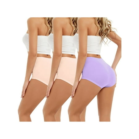 

Grianlook Women Seamless High Waist Underpants Lace 3 Pack Briefs Daily Solid Color Underwear 2 Nude + 1 Purple L