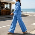 thumbnail image 4 of QQZ Wide Leg Pants 2 Piece Set For Women, Denim Long Sleeve Collared Top & Palazzo Pants Casual Outfit, 4 of 7