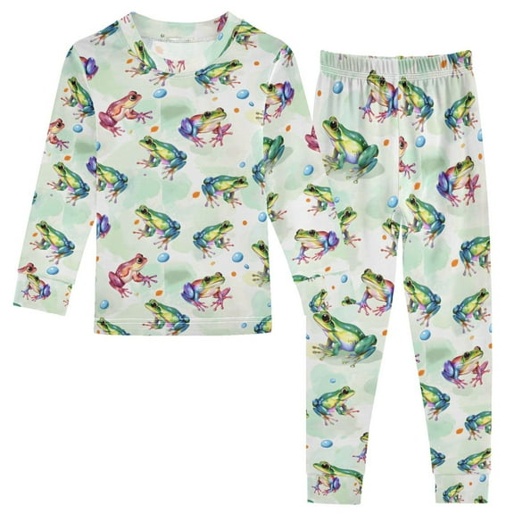 joogoo Cartoon Frogs Green 2 Piece Long Sleeve Tee and Pants Cotton Pajama Set 5Y