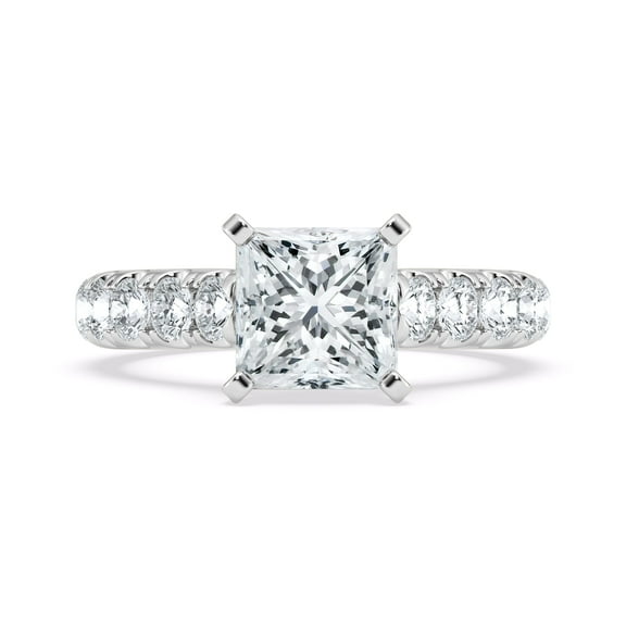 Blue Jewel 2.13 Ct Princess Cut Diamond Engagement Ring - Chic Hidden Halo Setting with Lab-Grown Stone - 14K White Gold Plated Rings - For Celebrating Love