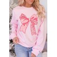 thumbnail image 2 of Women's Pink Leopard Bowknot Printed Crewneck Sweatshirt, 2 of 7