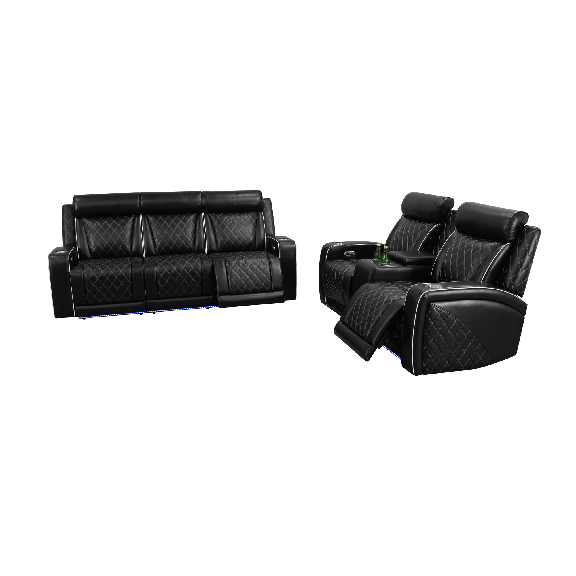 Gewnee Power Recliner Sofa Set, Air Leather 2 Pieces Sectional Couch with LED Light, Storage Console,Cup Holder for Living Room