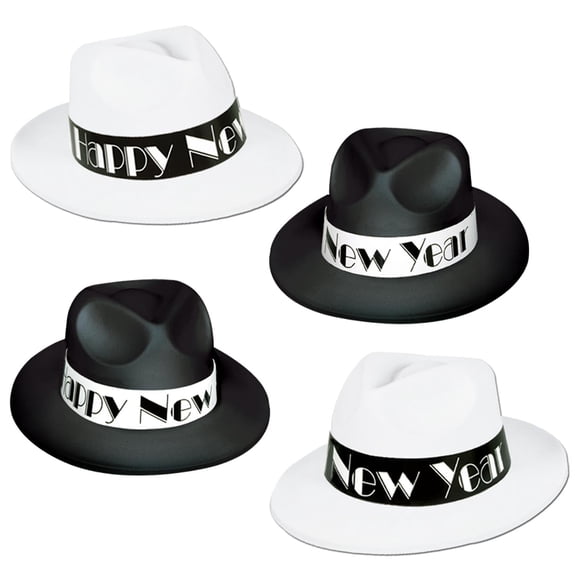 25 Pack Beistle New Year Chicago Swing Fedora Hats asst black & white
