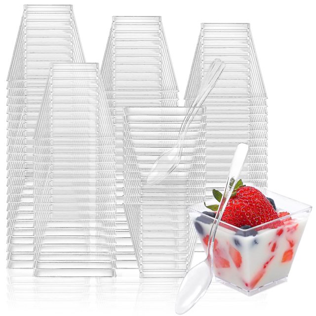 100 Pack 2oz Mini Dessert Cups For Party - Disposable Plastic Shooter Cups For Pudding, Fruit, Ice Cream
