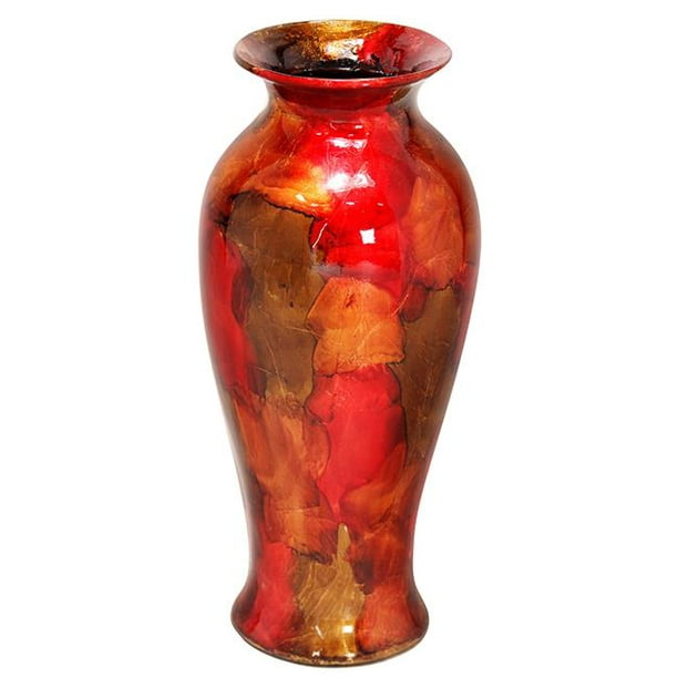 Heather Ann Creations W1039-06 Juillet 21 Po Vase en Céramique Déjouée et Laquée - Cuivre&44; Rouge & Or