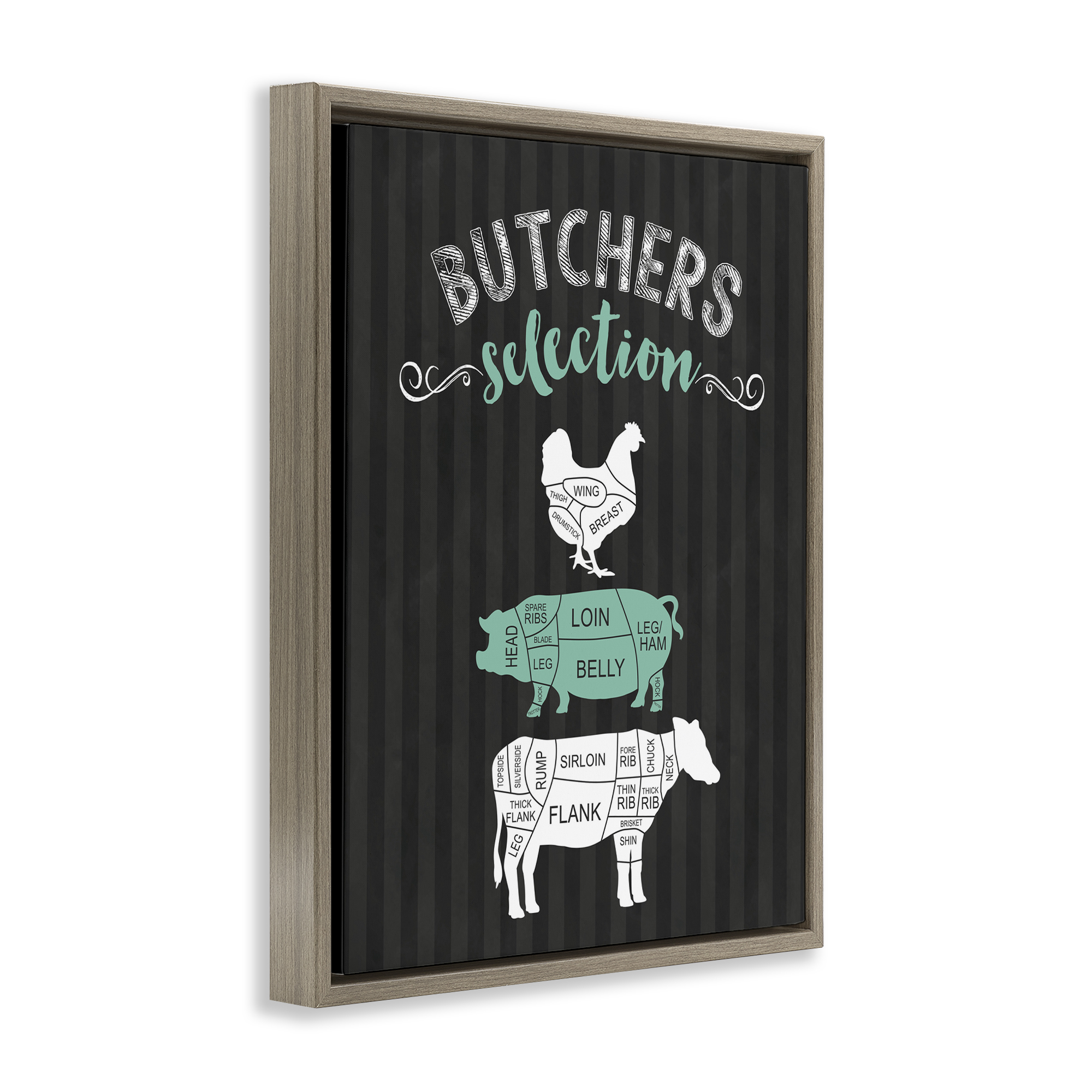 Butchers Selection Black & Green Brown Framed Floater Canvas Wall Art, design by Lettered and Lined