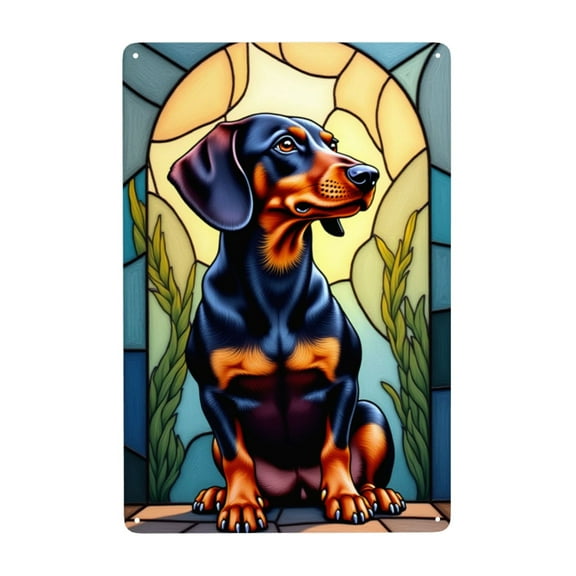 Vintage Dachshund Metal Tin Sign Dog Wall Decor Stained Glass Style Metal Sign Retro Pet Art Home Decor 8x12 Inch Metal Sign Dachshund Lover Gift