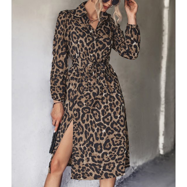 Vestido Informal Para Mujer, Vestido Con Abertura Lateral, Manga Larga, Lazo En La Cintura, Encantador Para La Oficina, Para Dama, Para Ir De Compras ANGGREK Otros