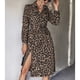 thumbnail image 3 of Vestido de Solapa para Mujer,Vestido Largo con Estampado de Leopardo, Vestido Informal de Manga Larga para Mujer, Vestido con Lazo en la Cintura, artesanía Excepcional, 3 of 6