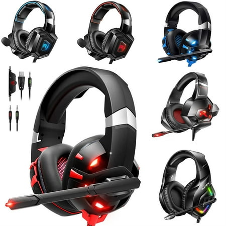 RUNMUS K2 Gaming Headset with 7.1 Surround Sound, Over Ear Gaming Headphone with Noise Canceling Mic & LED Light, Compatible with PC, PS4, Xbox One Controller, Nintendo Switch