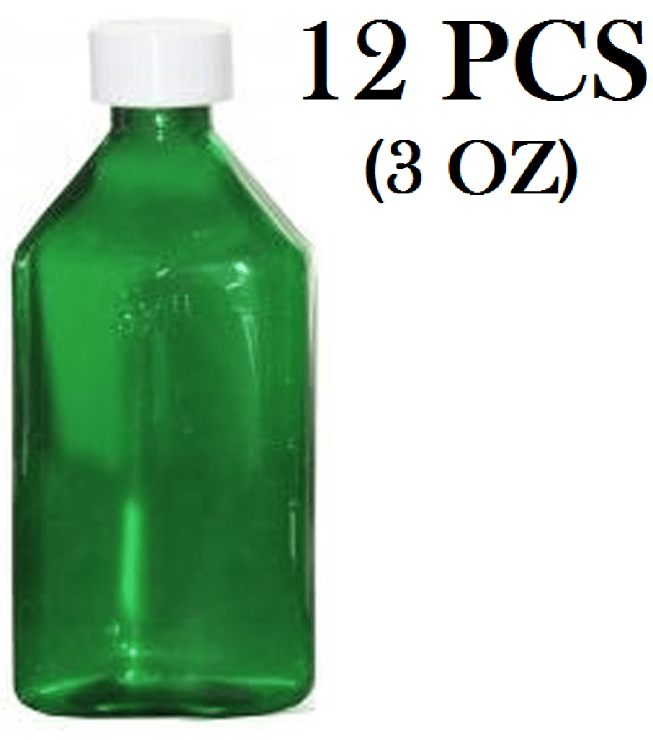 Oval Plastic Bottles 3 oz, Green, CR caps 12 pcs (Liquid Medicine