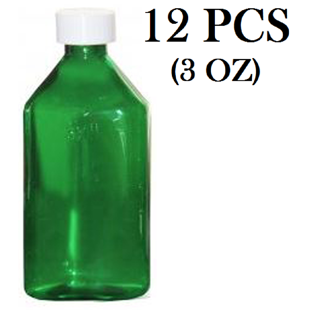 Oval Plastic Bottles 3 oz, Green, CR caps 12 pcs (Liquid Medicine