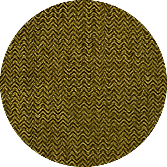 Ahgly Company Machine Washable Indoor Round Oriental Yellow Industrial Area Rugs, 7' Round