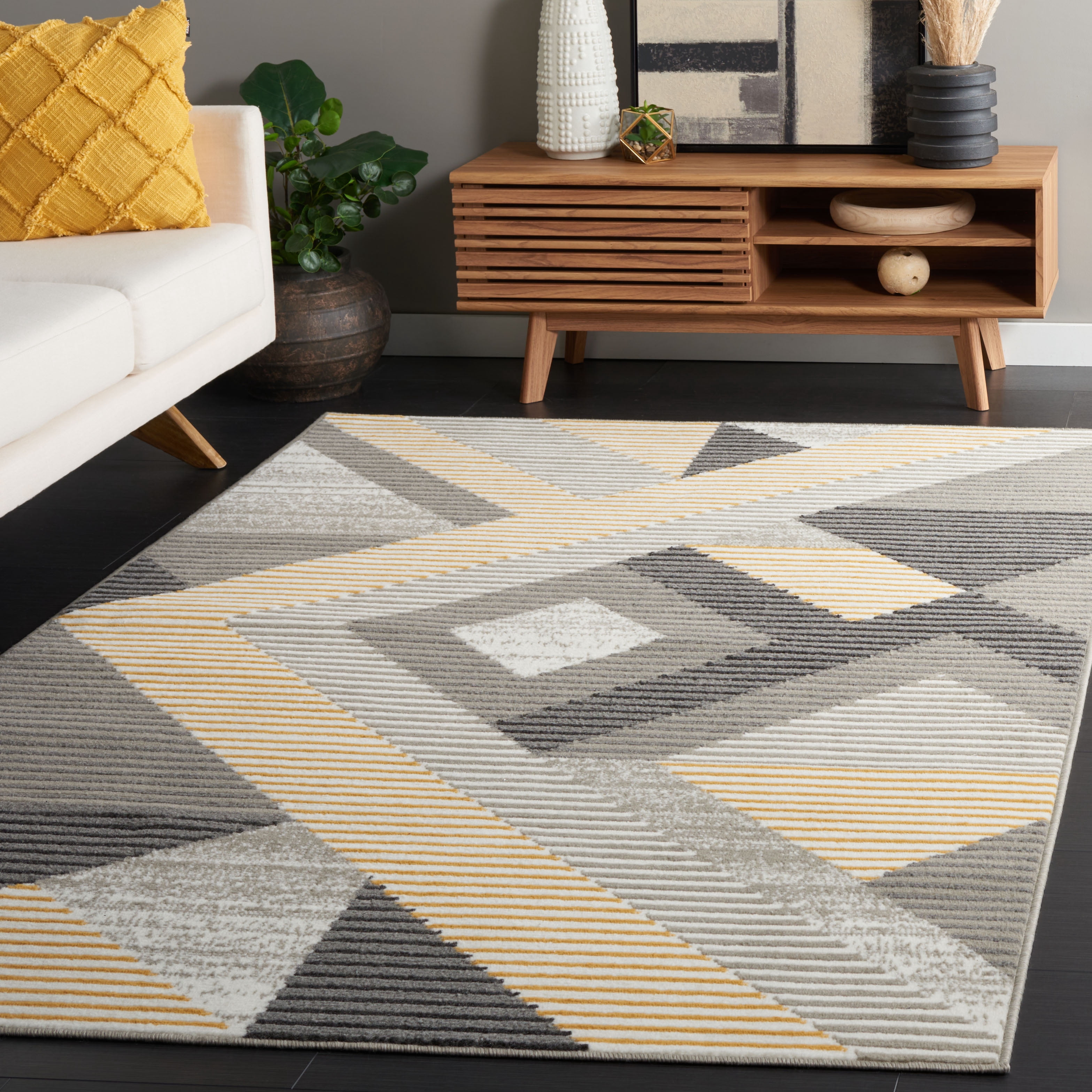 SAFAVIEH Pyramid Dimitar Geometric Area Rug, Gray/Ivory Gold, 8' x 10'