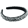 thumbnail image 1 of Diademas de perlas para mujer, diadema acolchada, joyería de terciopelo negro, diadema con cadena, flor nacarada hecha a mano, 1 of 5